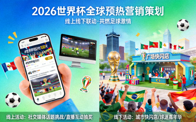 2026世界杯前期全球预热营销活动策划案例，包含线上线下互动